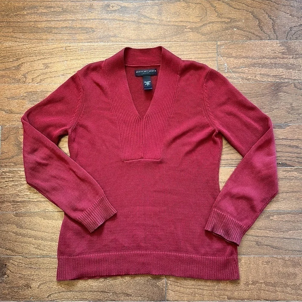 GEOFFREY Beene Sport Maroon Burgundy V-neck Sweater